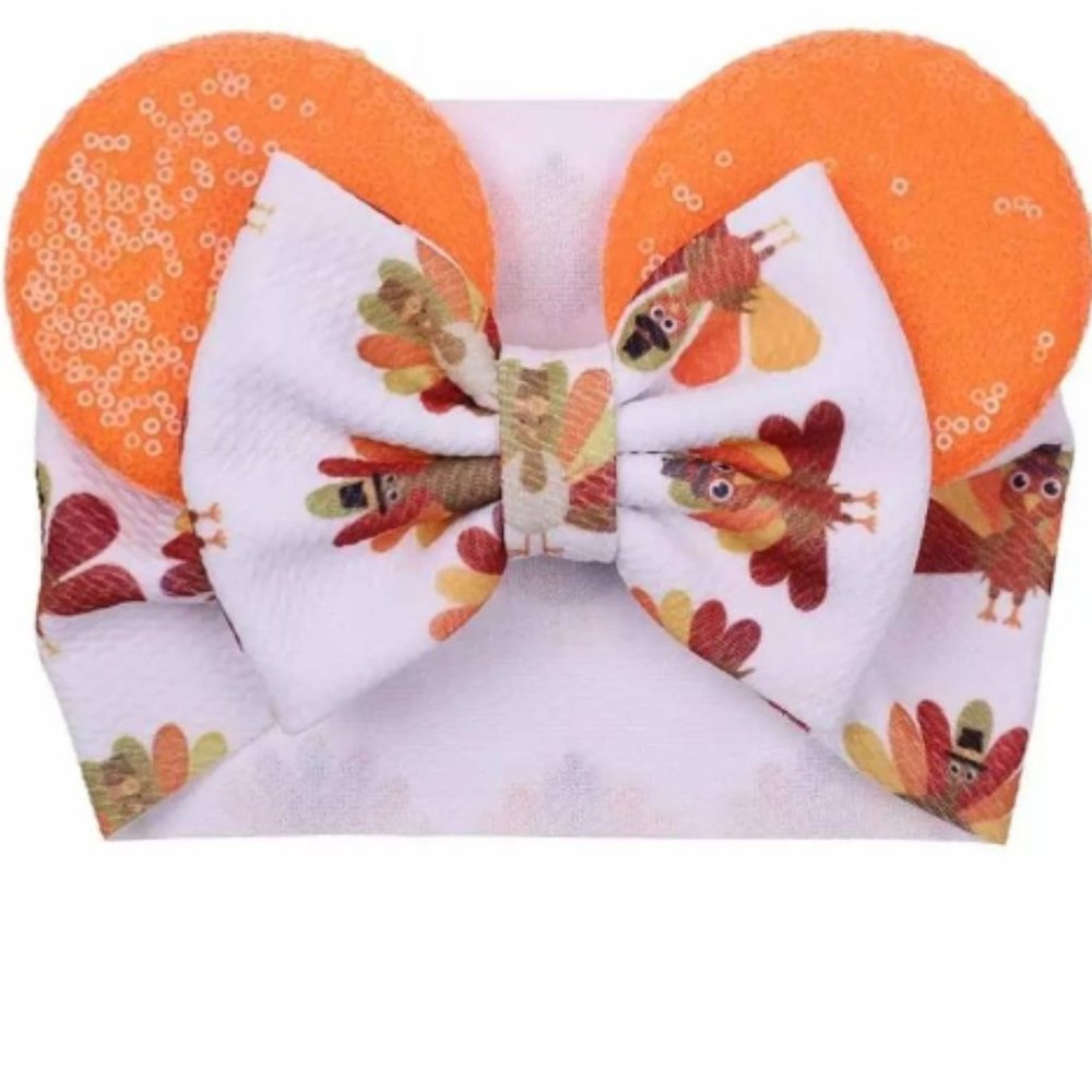 Minnie Mouse Ears Headband Mickey Disney Thanksgiving Fall Bow Turkey - Picture 2 of 2